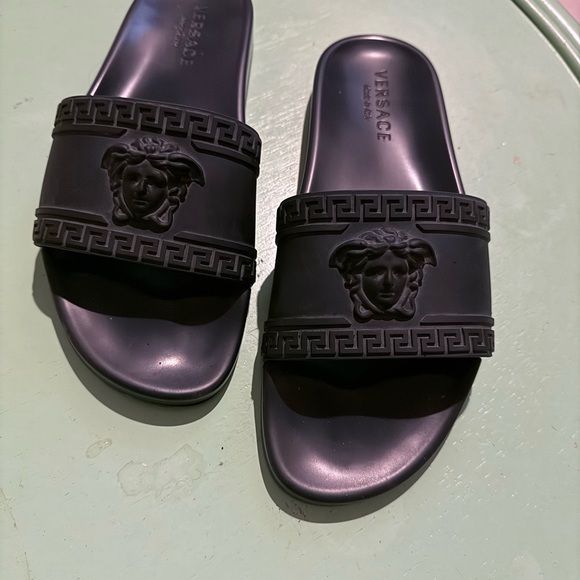 Versace Dark Slides with Medusa Emblem